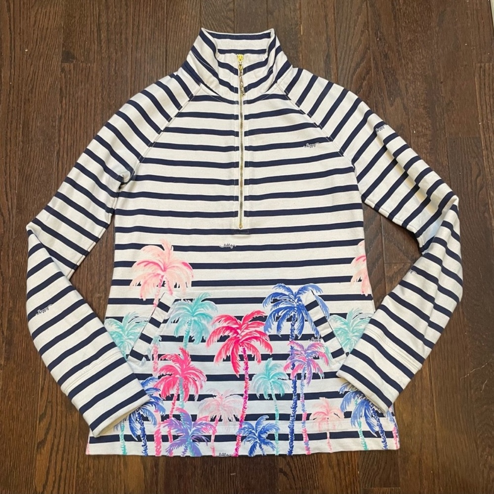 Lilly Pulitzer UPF 50+ Skipper Popover Resort White Desert Palm Stripe - Picture 5 of 13